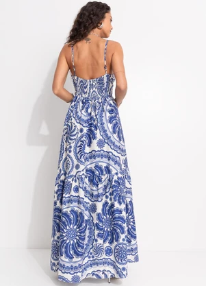 Farm - Vestido Longo Delicadeza de Banana Azul - FARM