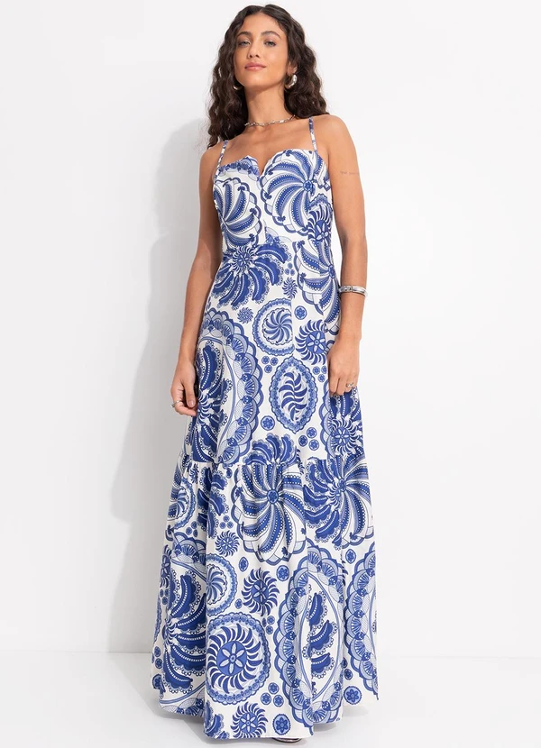 Farm - Vestido Longo Delicadeza de Banana Azul