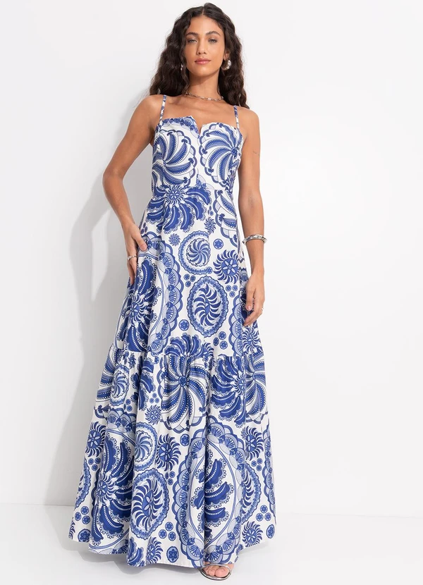 Farm - Vestido Longo Delicadeza de Banana Azul 3