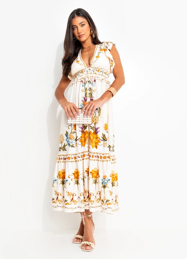 Farm - Vestido Longo Delicadeza de Verão Off White