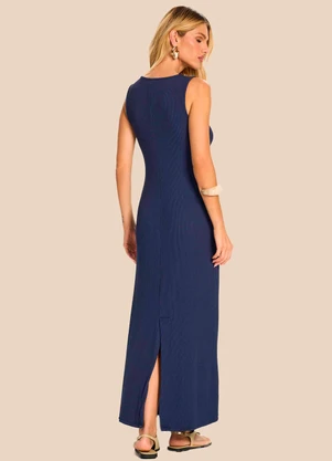 Doce Trama - Vestido Longo Detalhe Dourado na Alça Azul - DOCE TRAMA