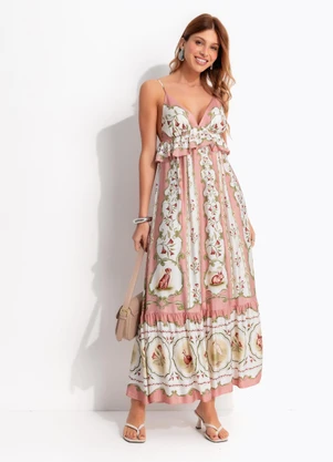 Farm - Vestido Longo Doce Encanto Bege - FARM