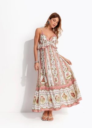 Farm - Vestido Longo Doce Encanto Bege - FARM