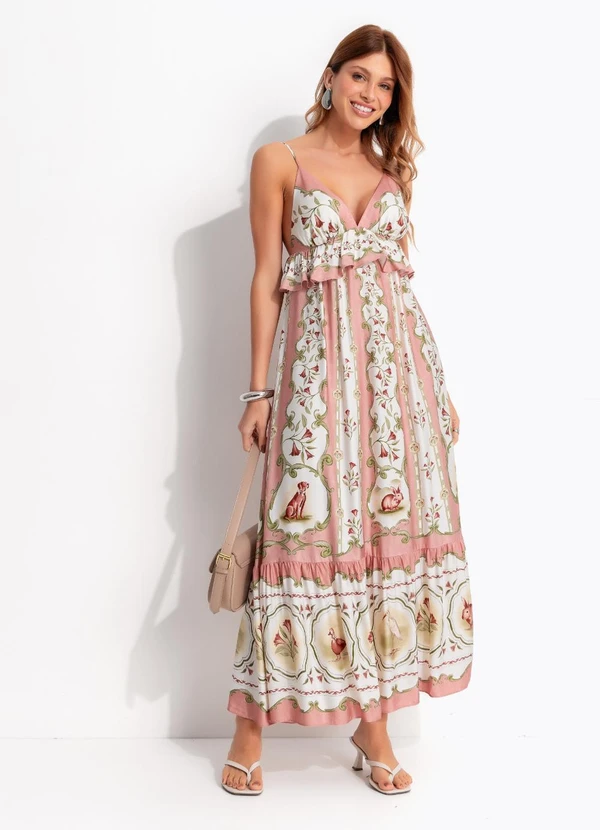 Farm - Vestido Longo Doce Encanto Bege