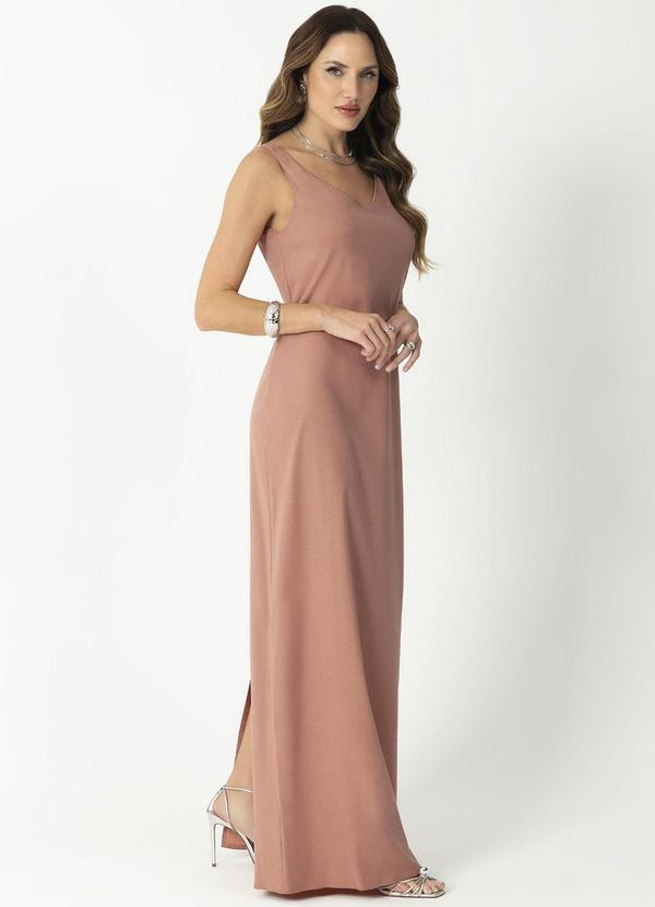 Gris - Vestido Longo Elegante com Decote Bege