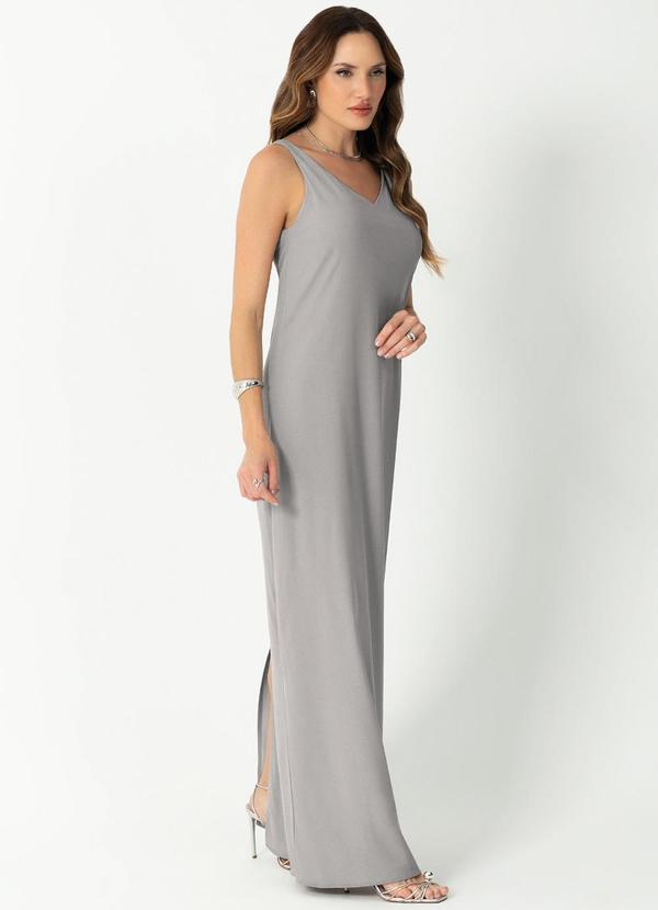 Gris - Vestido Longo Elegante com Decote Cinza