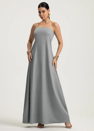Gris - Vestido Longo em Linho Cinza - GRIS