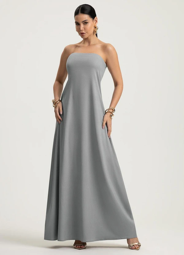 Gris - Vestido Longo em Linho Cinza 2