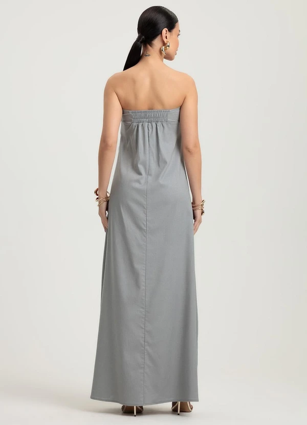 Gris - Vestido Longo em Linho Cinza 3