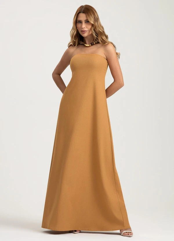 Gris - Vestido Longo em Linho Marrom