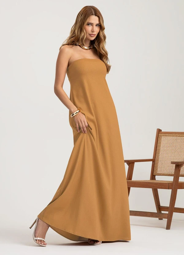 Gris - Vestido Longo em Linho Marrom 3