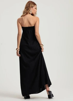 Gris - Vestido Longo em Linho Preto - GRIS