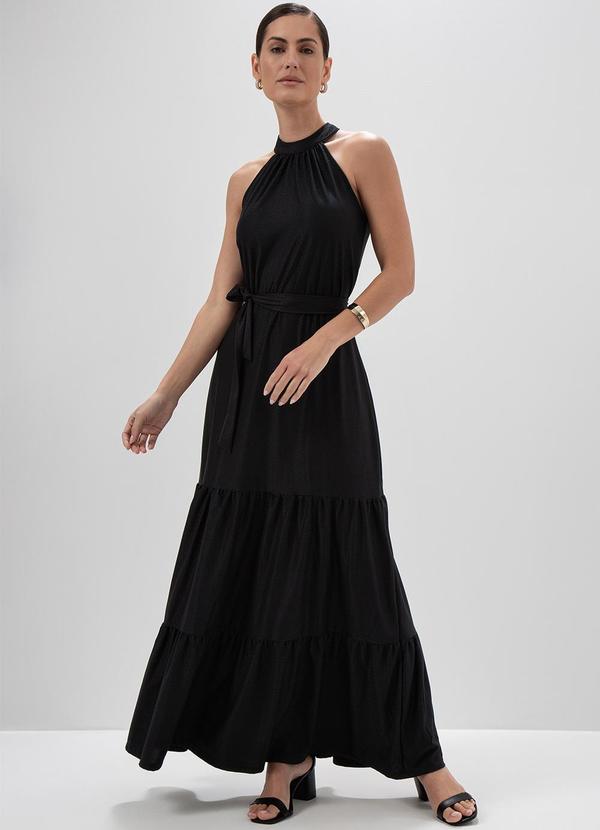 Principessa - Vestido Longo em Malha Texturizada Preto Maria