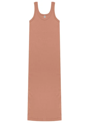 Rovitex - Vestido Longo em Ribana Marrom - ROVITEX