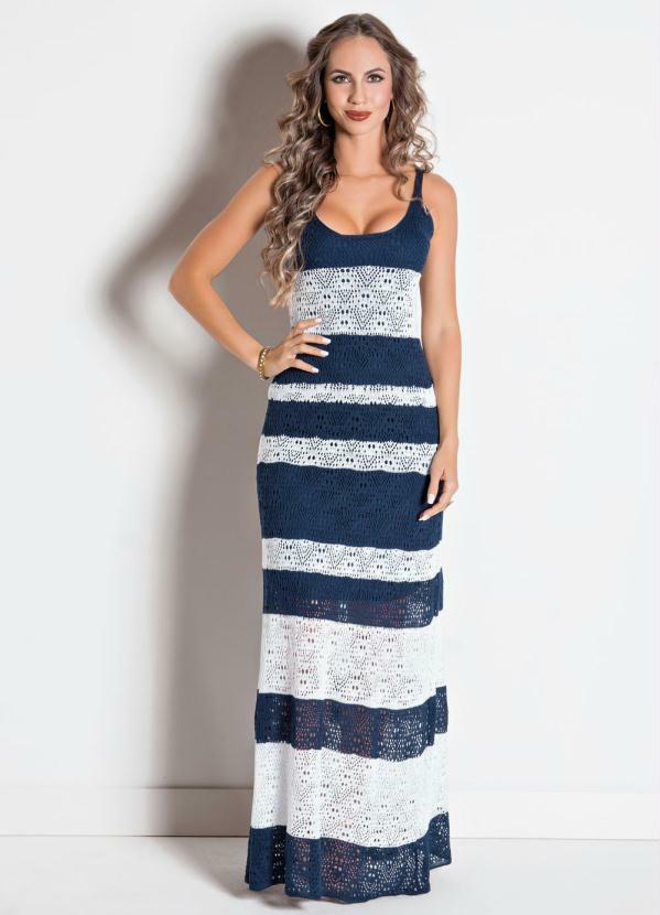 Janine - Vestido Longo em Tricot Listrado Janine