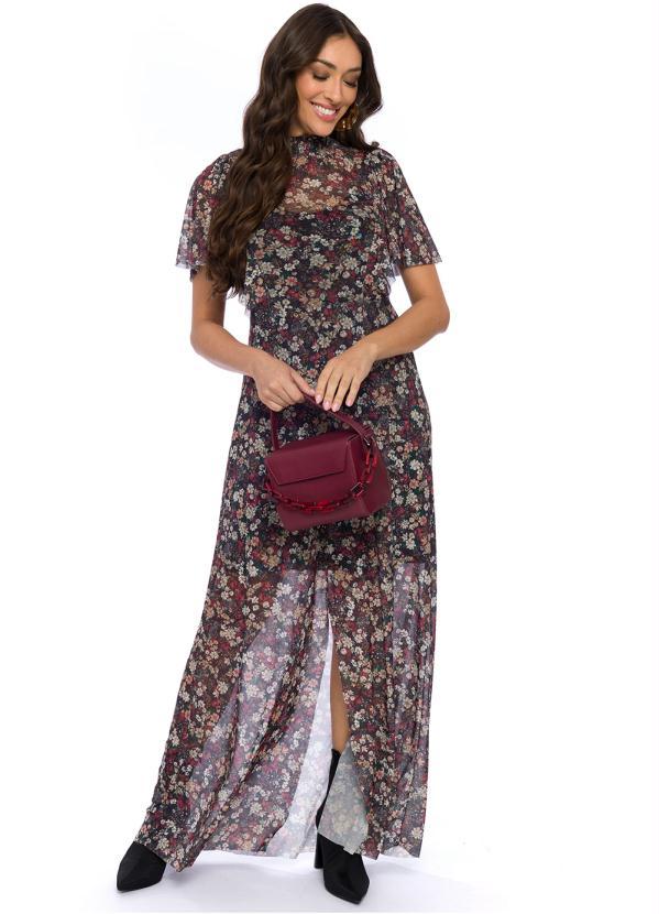 Doce Trama - Vestido Longo em Tule Estampado