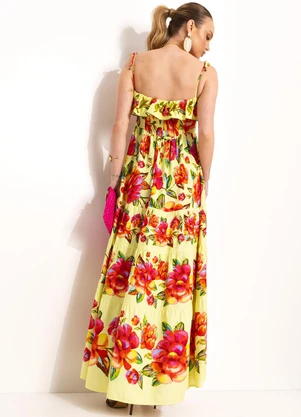 Farm - Vestido Longo em Viscolinho Amarelo - FARM