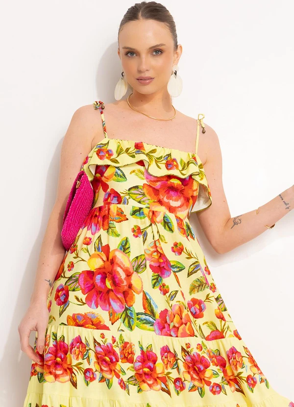 Farm - Vestido Longo em Viscolinho Amarelo 4