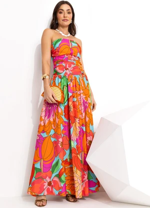 Farm - Vestido Longo em Viscolinho Laranja - FARM