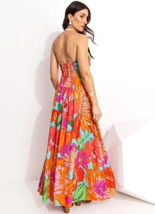 Farm - Vestido Longo em Viscolinho Laranja - FARM