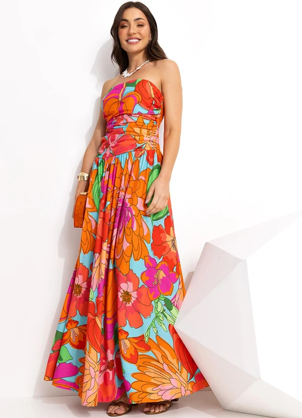 Farm - Vestido Longo em Viscolinho Laranja 3