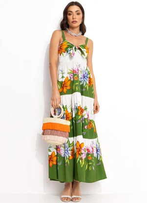 Farm - Vestido Longo em Viscolinho Bege - FARM