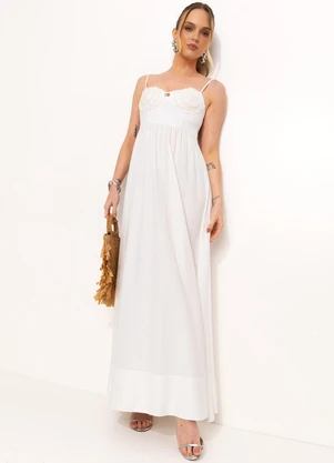 Farm - Vestido Longo em Viscolinho Off White - FARM