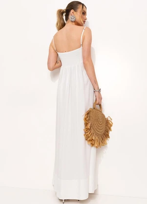 Farm - Vestido Longo em Viscolinho Off White - FARM