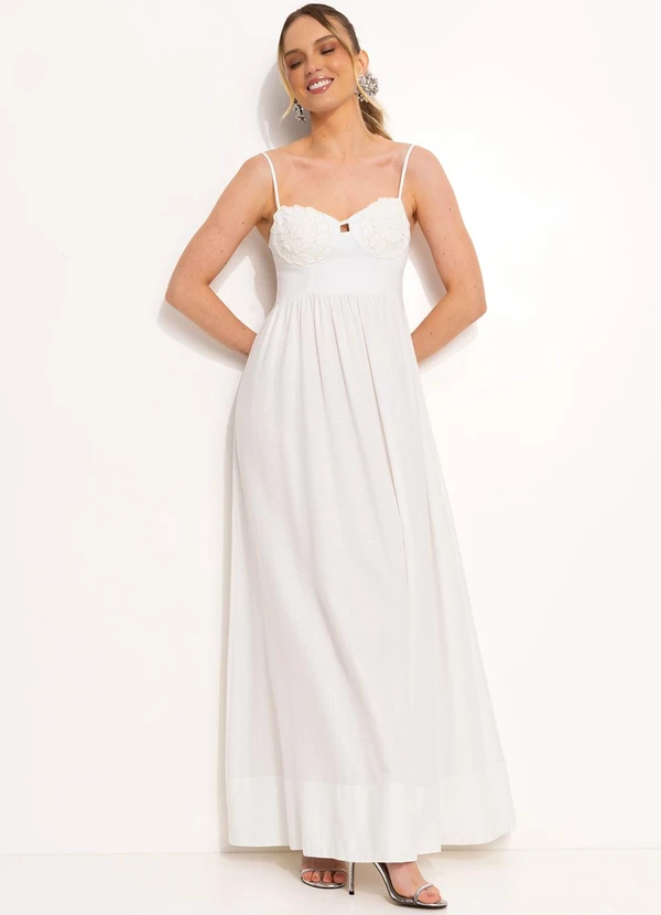 Farm - Vestido Longo em Viscolinho Off White 3