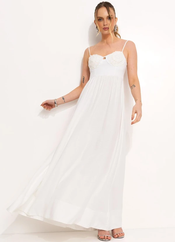 Farm - Vestido Longo em Viscolinho Off White 4