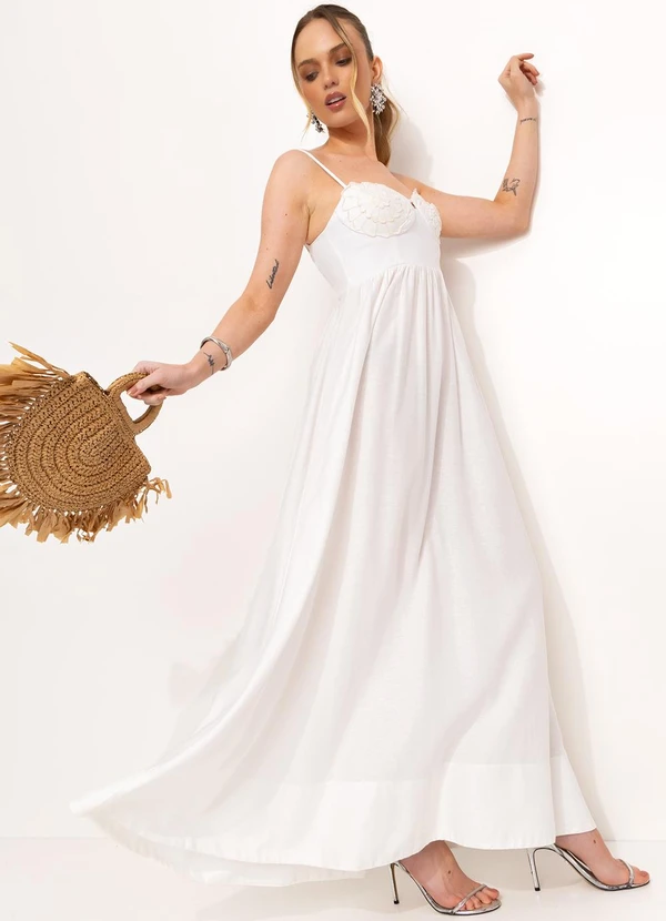 Farm - Vestido Longo em Viscolinho Off White 6