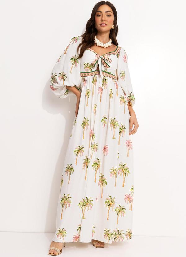 Farm - Vestido Longo em Viscolinho Off White