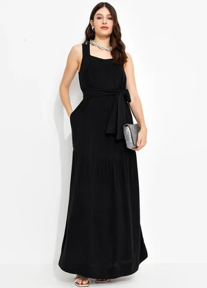 You Premium - Vestido Longo em Viscolinho Preto - YOU PREMIUM