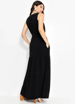 You Premium - Vestido Longo em Viscolinho Preto - YOU PREMIUM