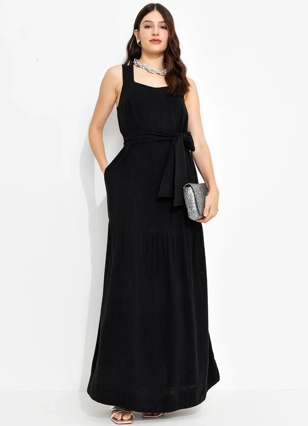 You Premium - Vestido Longo em Viscolinho Preto