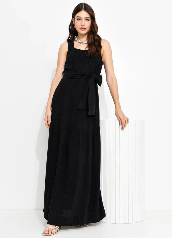 You Premium - Vestido Longo em Viscolinho Preto 3