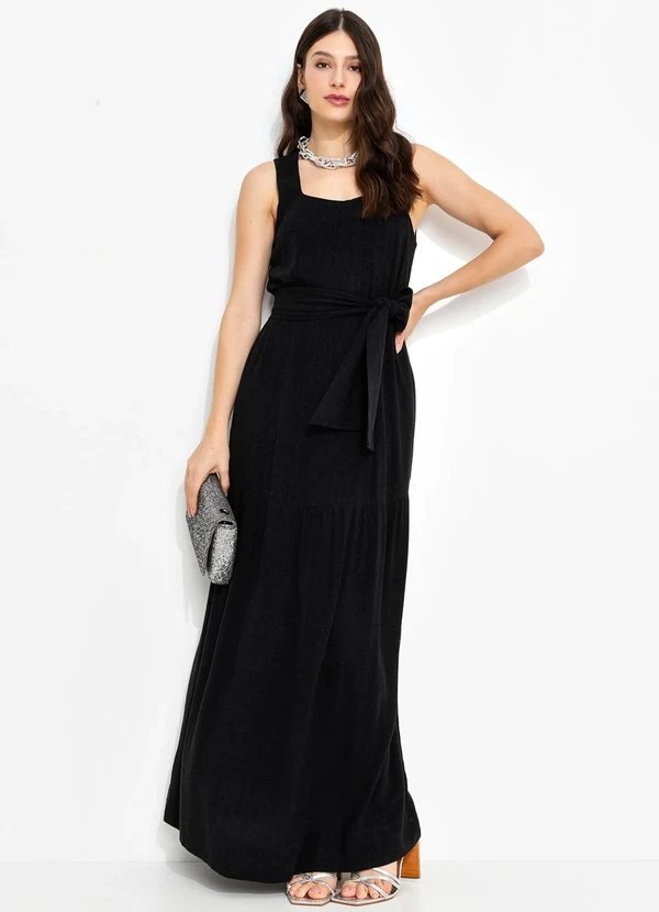 You Premium - Vestido Longo em Viscolinho Preto 4