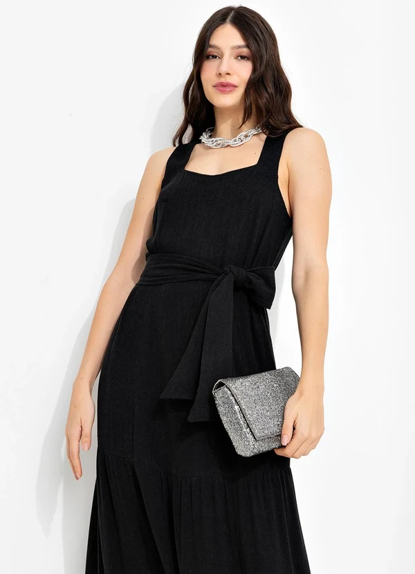 You Premium - Vestido Longo em Viscolinho Preto 6