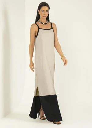 Gris - Vestido Longo em Viscose Bege - GRIS