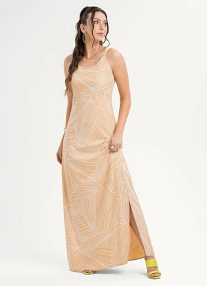 Habana - Vestido Longo em Viscose Bege - HABANA