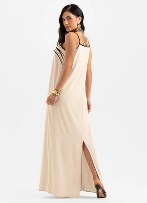 Cativa - Vestido Longo em Viscose Bege - CATIVA