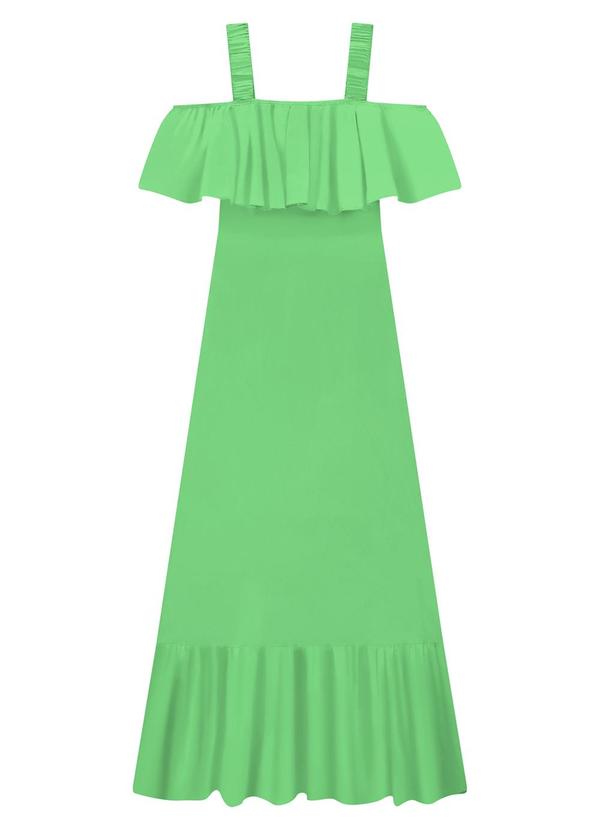 Lunender - Vestido Longo em Viscose com Babado Decote Verde