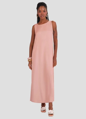 Cereja Rosa - Vestido Longo em Viscose com Fenda Rosa - CEREJA ROSA