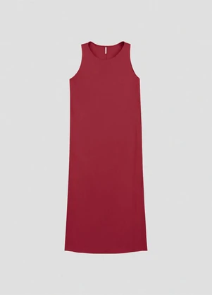 Cereja Rosa - Vestido Longo em Viscose com Fenda Vermelho - CEREJA ROSA