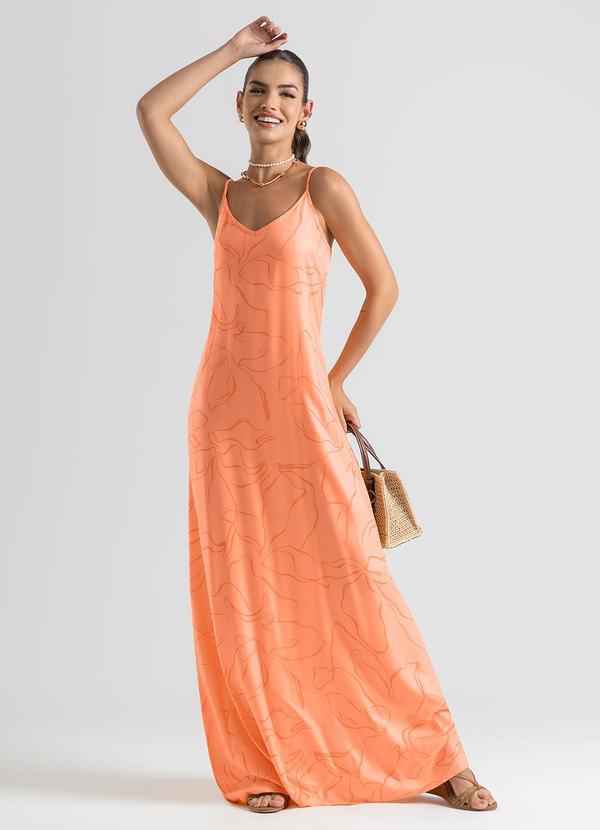 Cativa - Vestido Longo em Viscose Laranja Claro