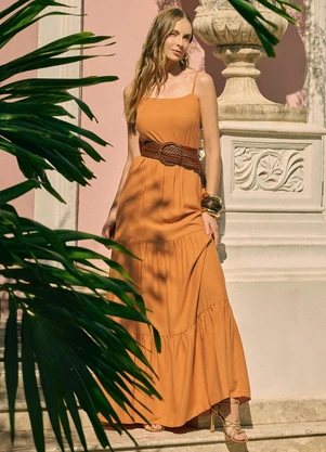 Gris - Vestido Longo em Viscose Laranja - GRIS