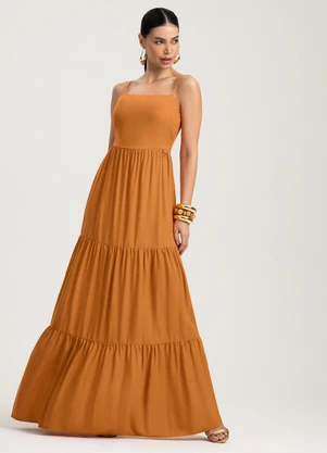 Gris - Vestido Longo em Viscose Laranja - GRIS
