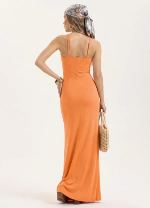 Cativa - Vestido Longo em Viscose Listra Laranja - CATIVA