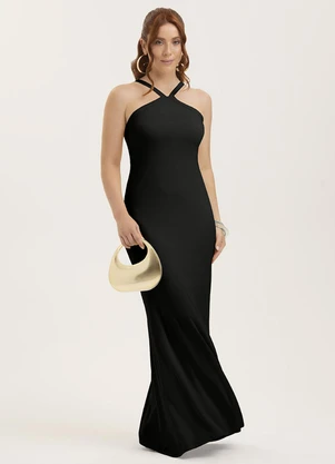 Cativa - Vestido Longo em Viscose Listra Preto - CATIVA