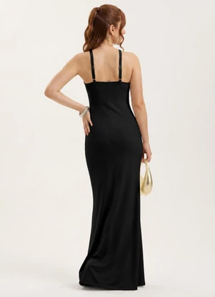 Cativa - Vestido Longo em Viscose Listra Preto - CATIVA